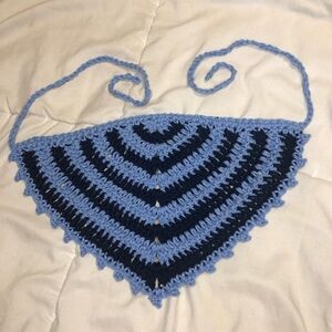 Blue and Navy Crochet Bandanna